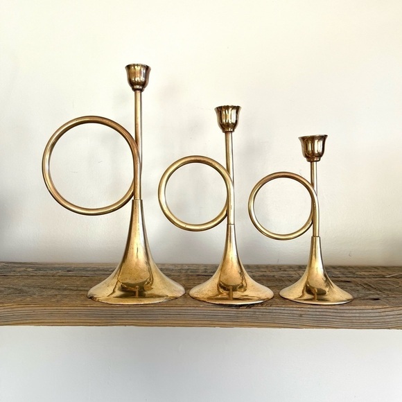 Other - Bugle style brass candlestick trumpet horn set of 3